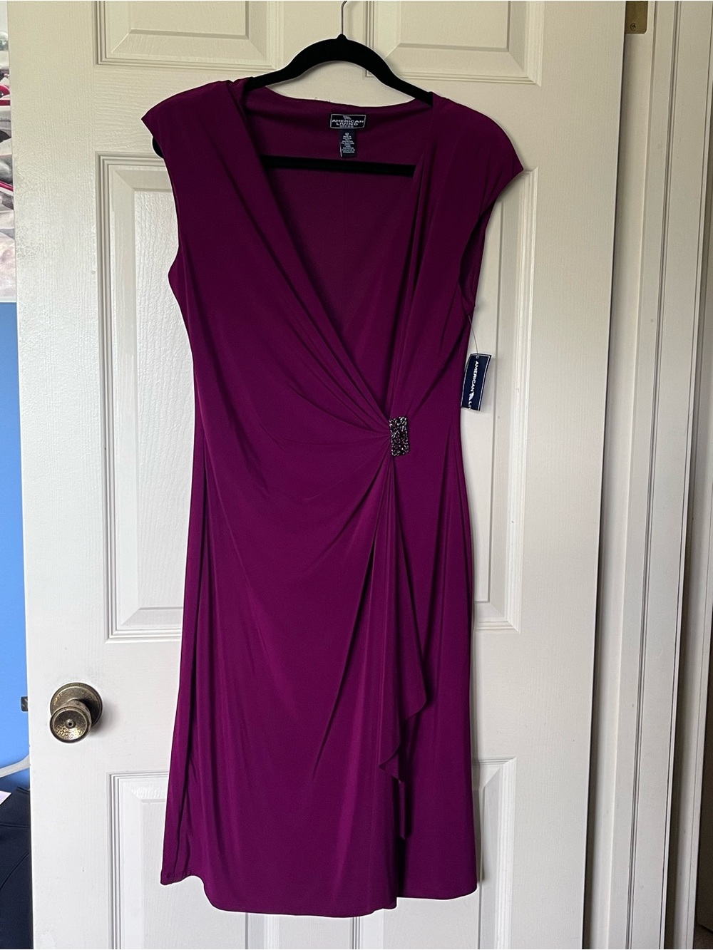 Ralph Lauren American Living NWT Size 12 Berry Ruched Dress with Brooch Detail